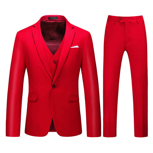 YFFUSHI Mens 3 Piece Dress Suit 1 Button Formal Casual Tux Vest Trousers Red