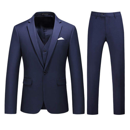 YFFUSHI Mens 3 Piece Dress Suit 1 Button Formal Casual Tux Vest Trousers Navy