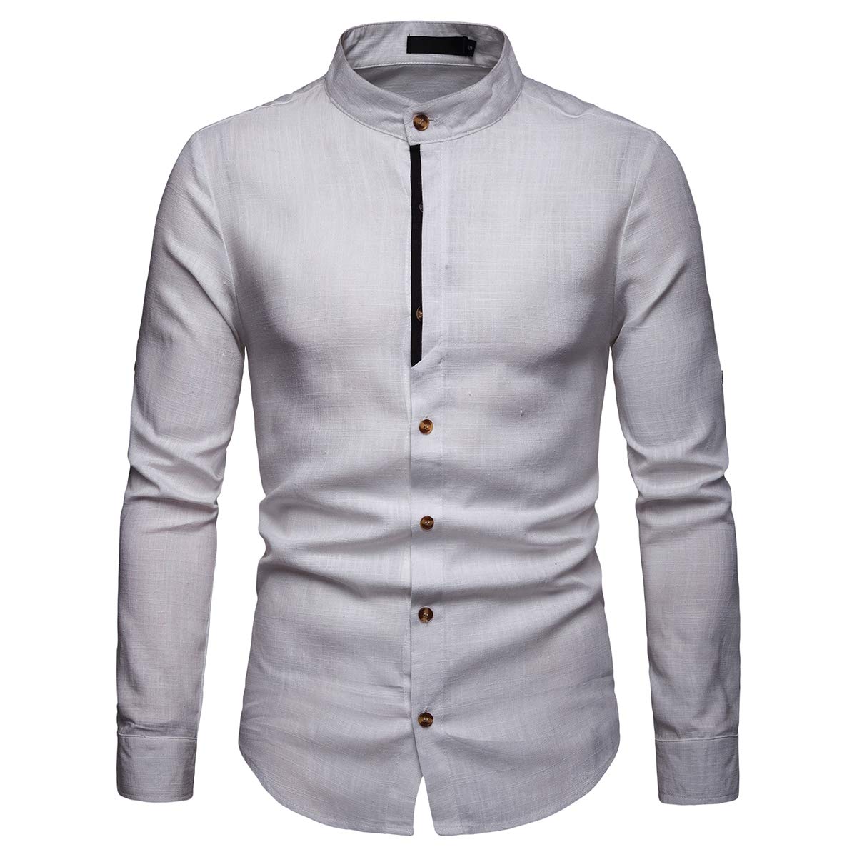 YFFUSHI Mens Long Sleeve Linen Shirts Standard fit Solid Color Casual Button Down Shirts White