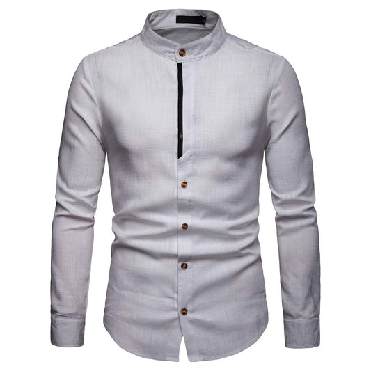 YFFUSHI Mens Long Sleeve Linen Shirts Standard fit Solid Color Casual Button Down Shirts White