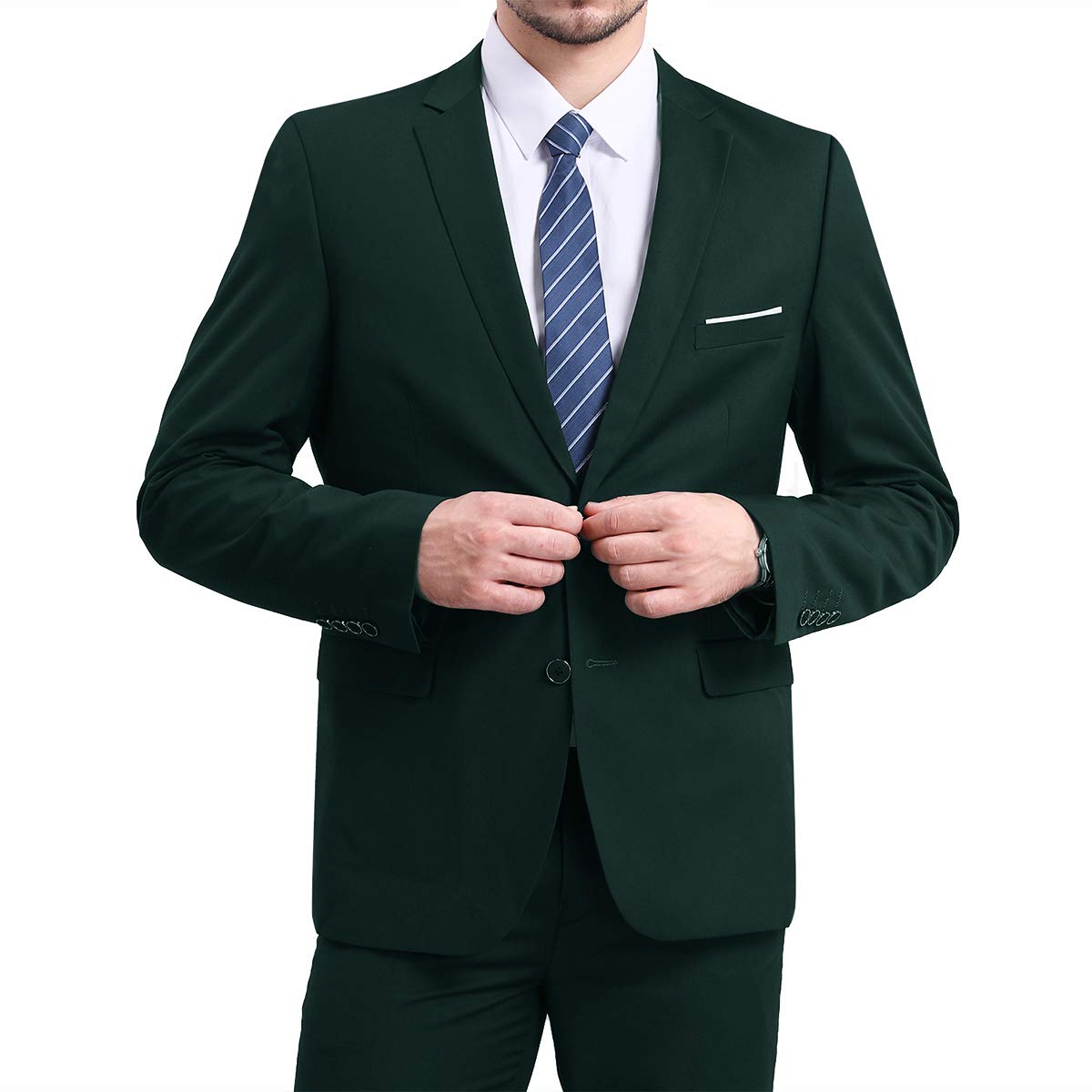 YFFUSHI Mens Slim Fit Blazer Two-Button Casual Suit Jacket Dark Green