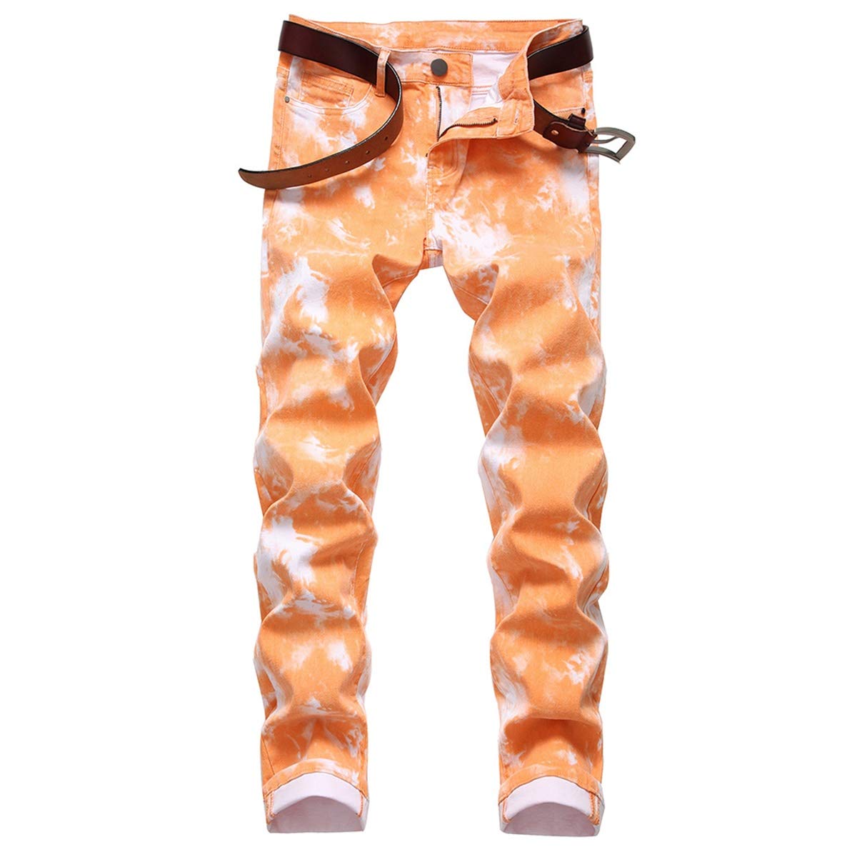 YFFUSHI Men's Clasic Straight Leg Ripped Distressed Stretch Jeans Pants Orange