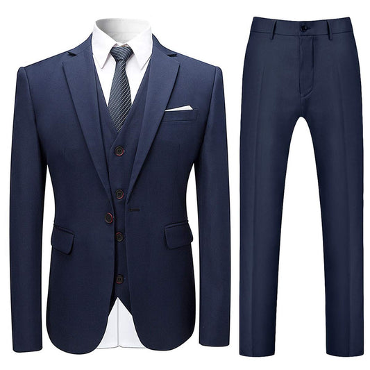 YFFUSHI Mens Slim Fit Classic Fit One Button 3-Piece Suits Dark Blue