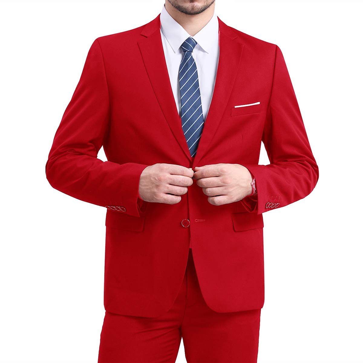 YFFUSHI Mens Slim Fit Blazer Two-Button Casual Suit Jacket Red