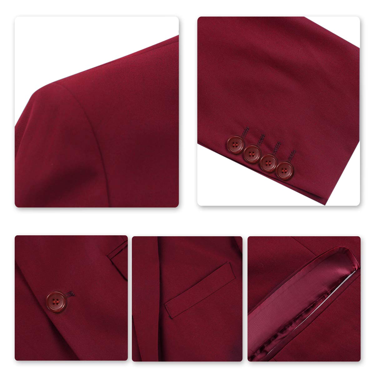 YFFUSHI Mens Slim Fit 2 Piece Set Suit Blazer Suit Shirt Separates Wine Red