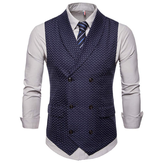 YFFUSHI Mens Slim Fit Dress Stripes Button Down Vest Waistcoat Navy