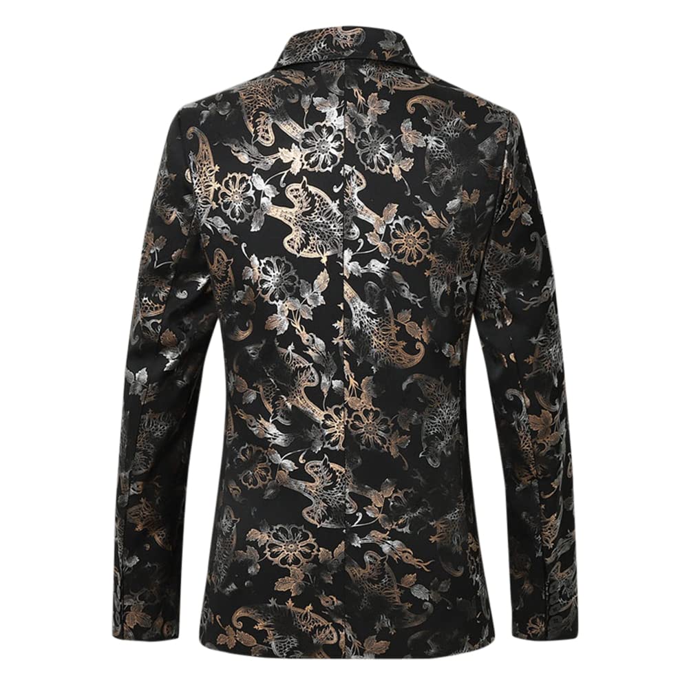 YFFUSHI Mens Dress Floral Suit Slim Fit Stylish Casual Printed Blazer Black