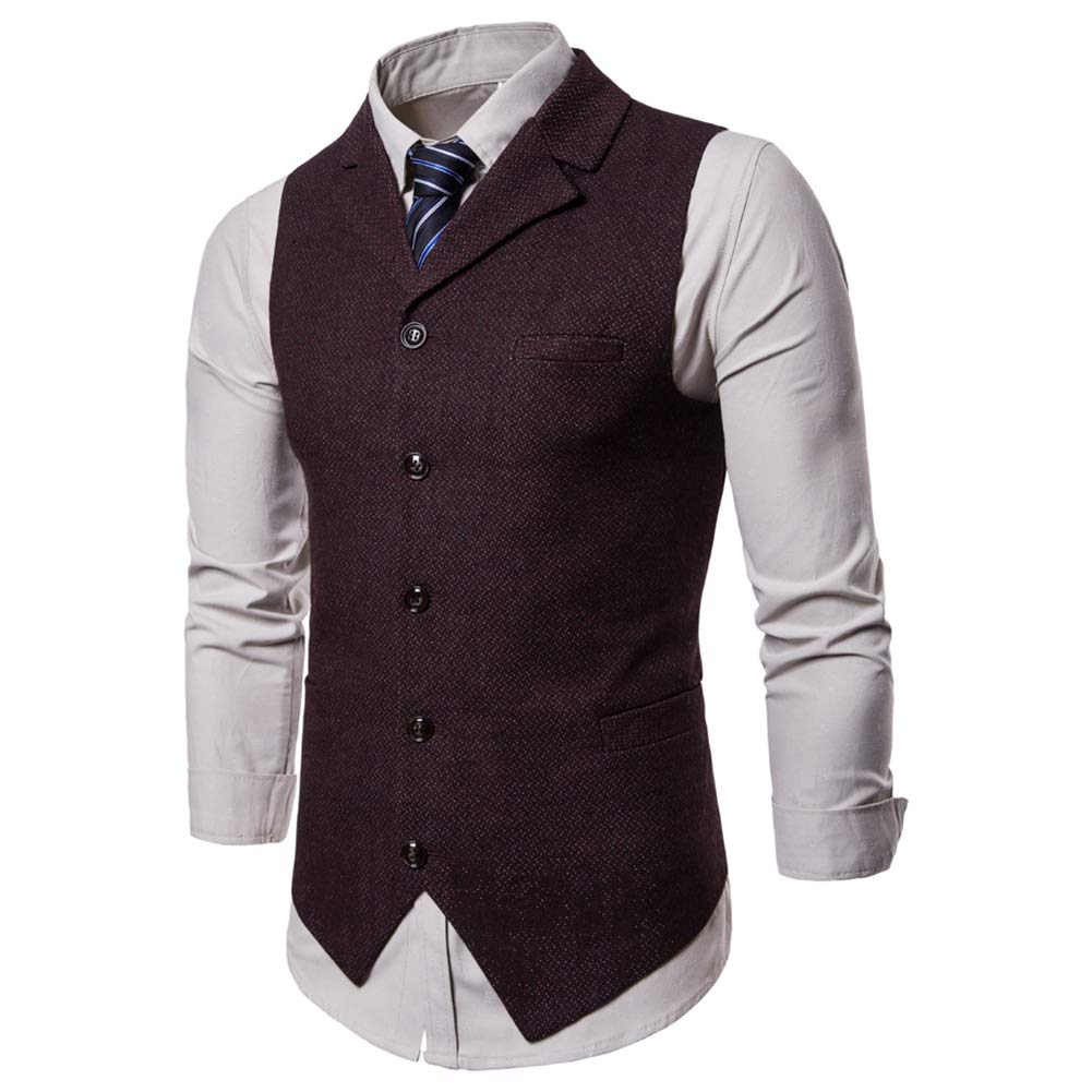 YFFUSHI Mens Slim Fit Formal Premium Button Down Vest Waistcoat Reddish Brown