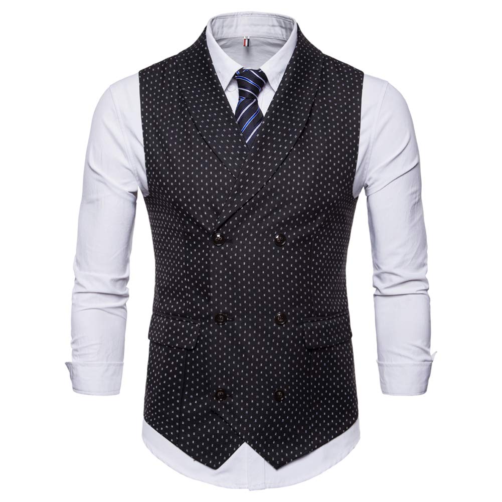 YFFUSHI Mens Slim Fit Dress Stripes Button Down Vest Waistcoat Black