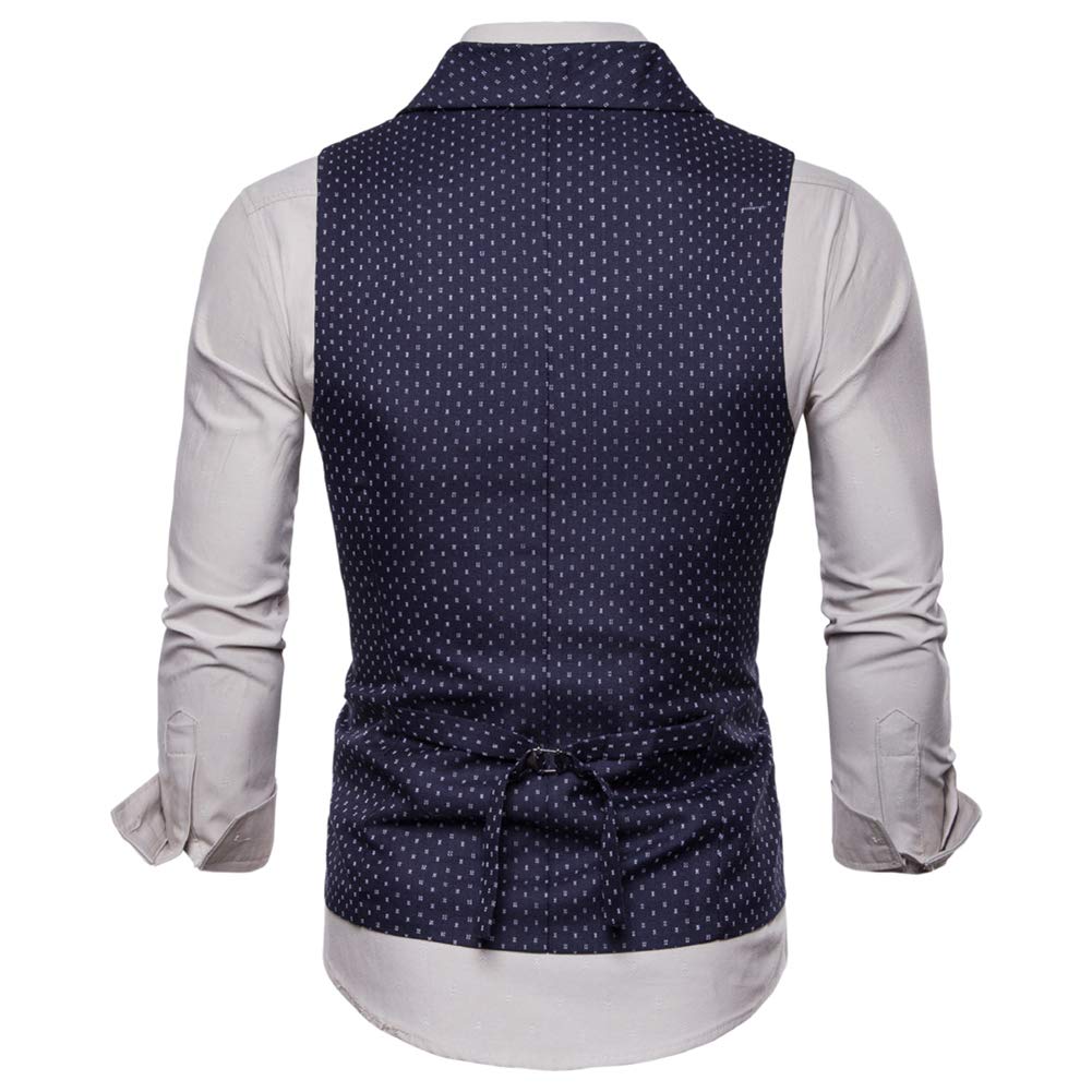 YFFUSHI Mens Slim Fit Dress Stripes Button Down Vest Waistcoat Navy