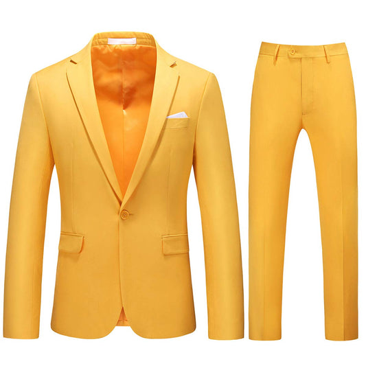 YFFUSHI Mens 2 Piece Suits 1 Button Slim Fit Notched Lapel Solid Formal Jacket Pants Set Orange