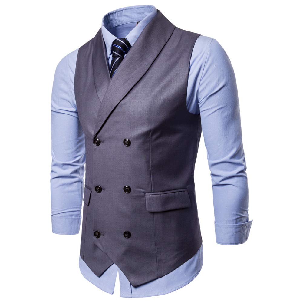 YFFUSHI Mens Turn Down Collar Premium Button Down Vest Waistcoat Grey 1