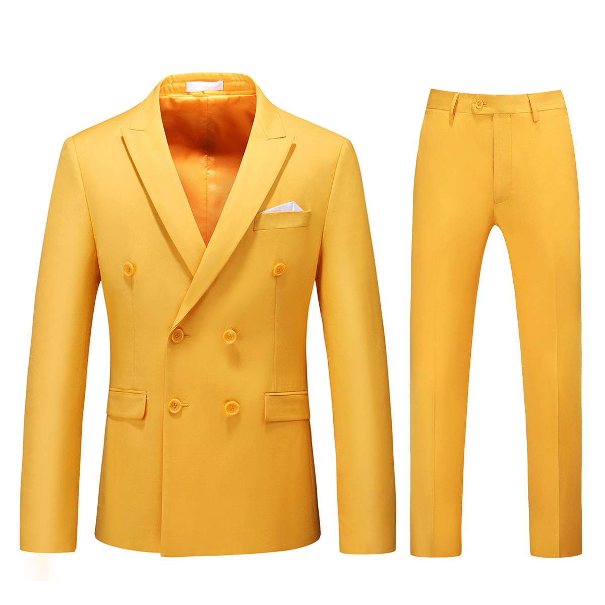 YFFUSHI Mens 2 Piece Dress Suits Double Breasted Solid Formal Casual Tuxedo Trousers Set Yellow