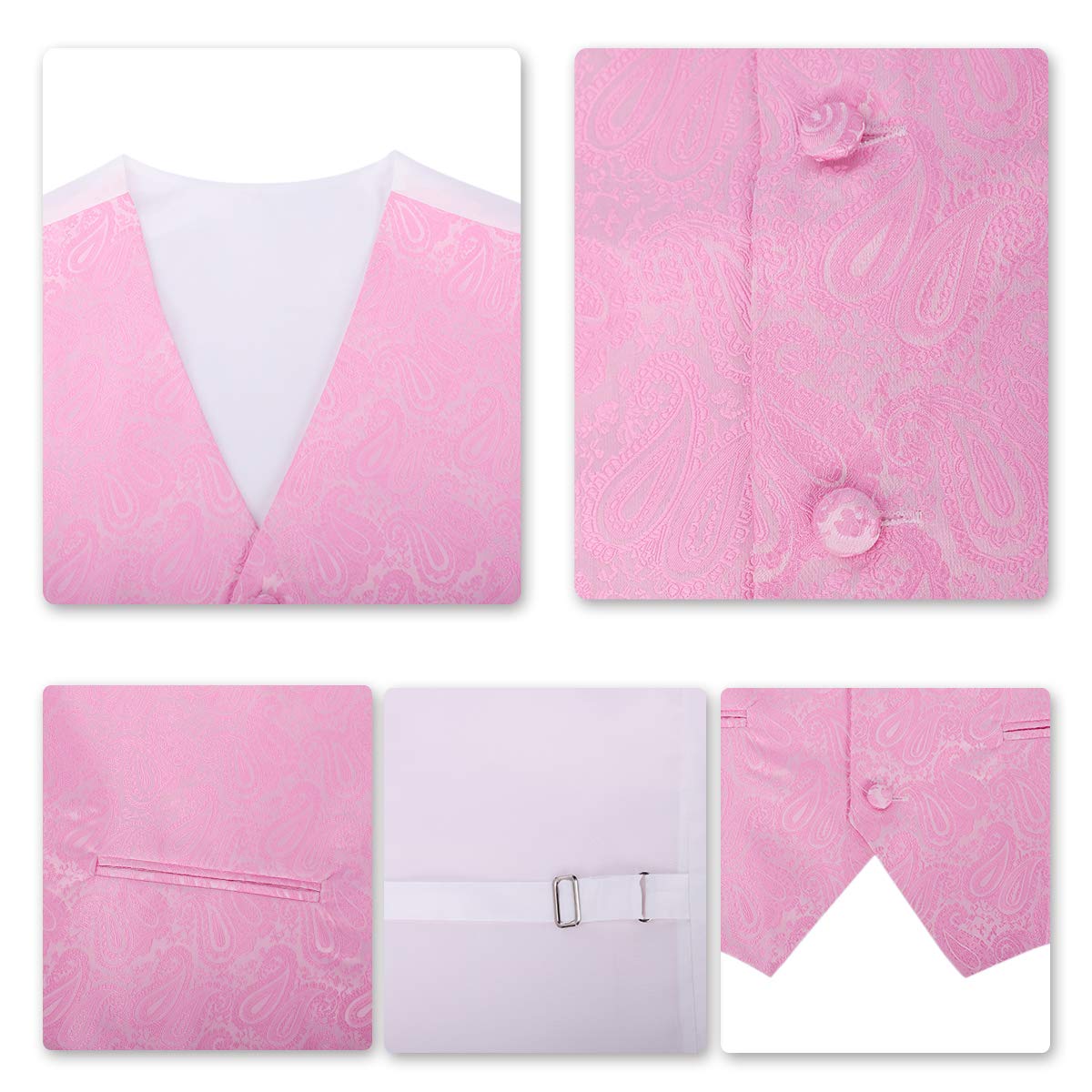 YFFUSHI Men's 3pc Vest Set Floral Waistcoat Necktie Pocket Square Pink