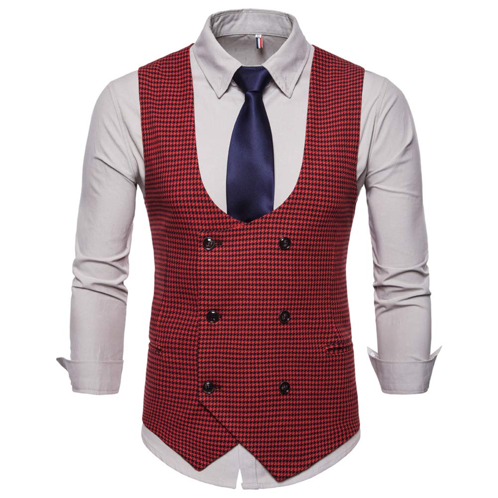 YFFUSHI Mens Slim Fit Formal Premium Vest Waistcoat Red