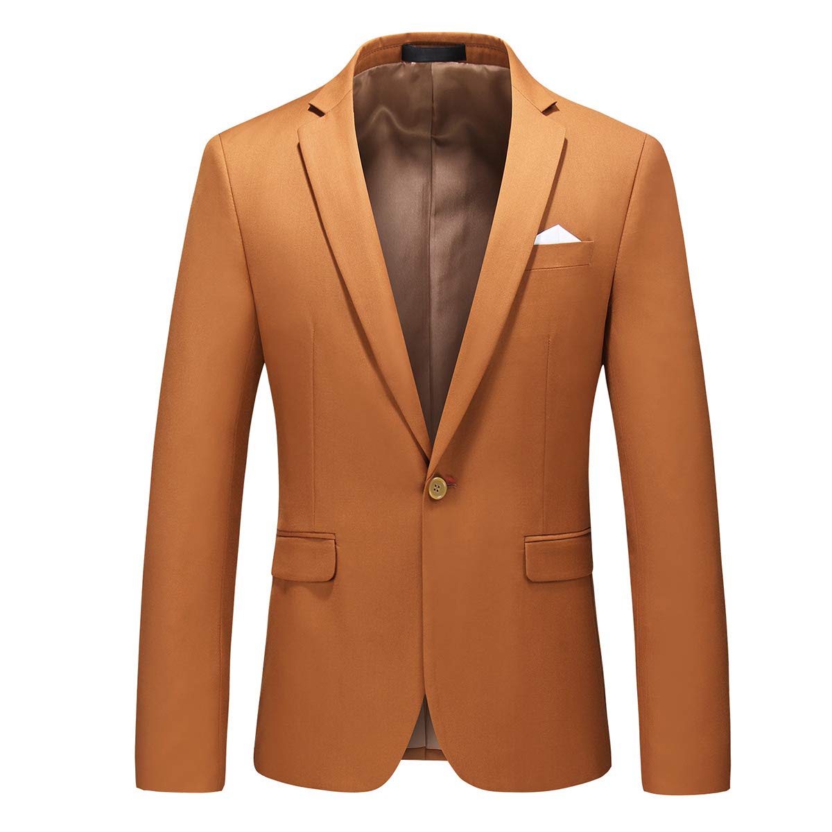 YFFUSHI Mens 2 Piece Suits 1 Button Slim Fit Notched Lapel Solid Formal Jacket Pants Set Caramel