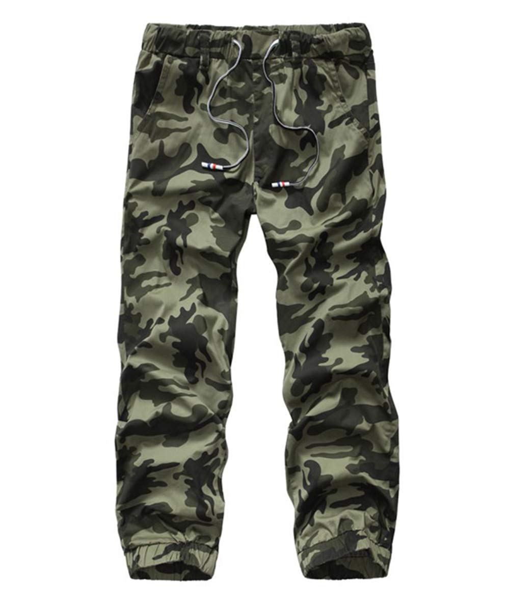 YFFUSHI Mens Camo Cargo Pants Cotton Casual Straight Leg Work Pants with Multi Pockets K78 Camo Green