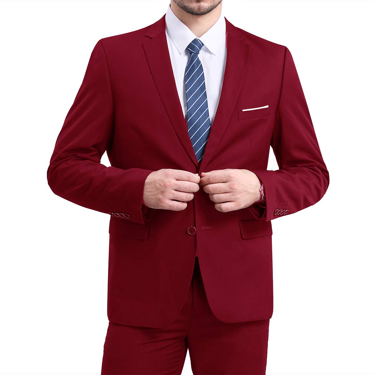 YFFUSHI Mens Slim Fit Blazer Two-Button Casual Suit Jacket Wine Red