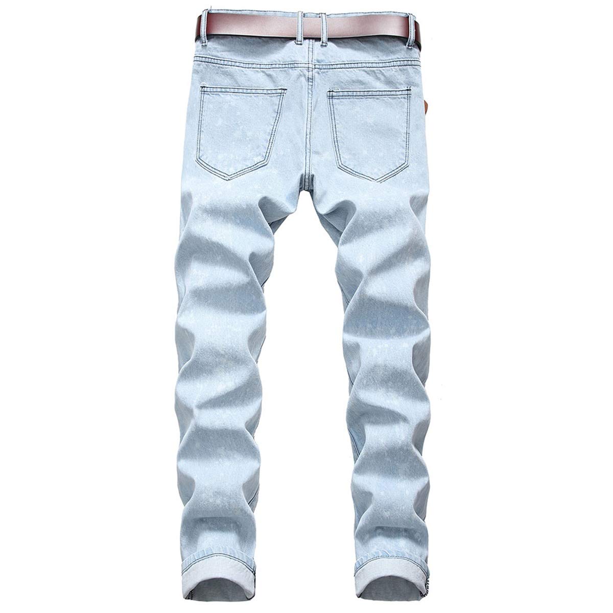 YFFUSHI Mens Ripped Distressed Stretch Jeans Pants Skinny Slim Fit Straight Leg Fashion Pants Light Blue