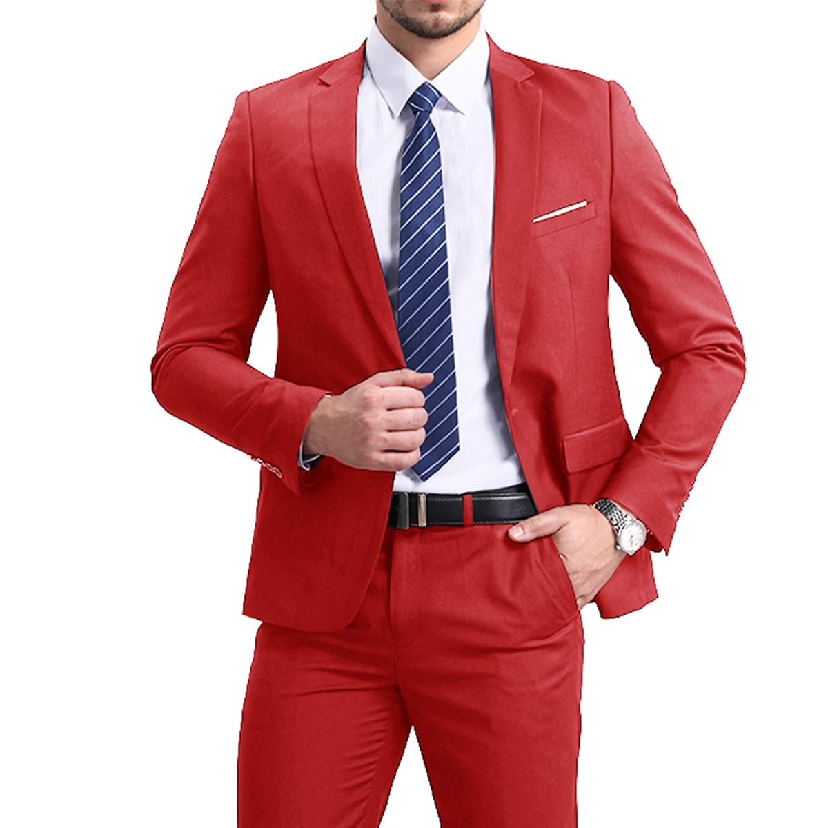 Mens Red Slim Fit One Button Blazer