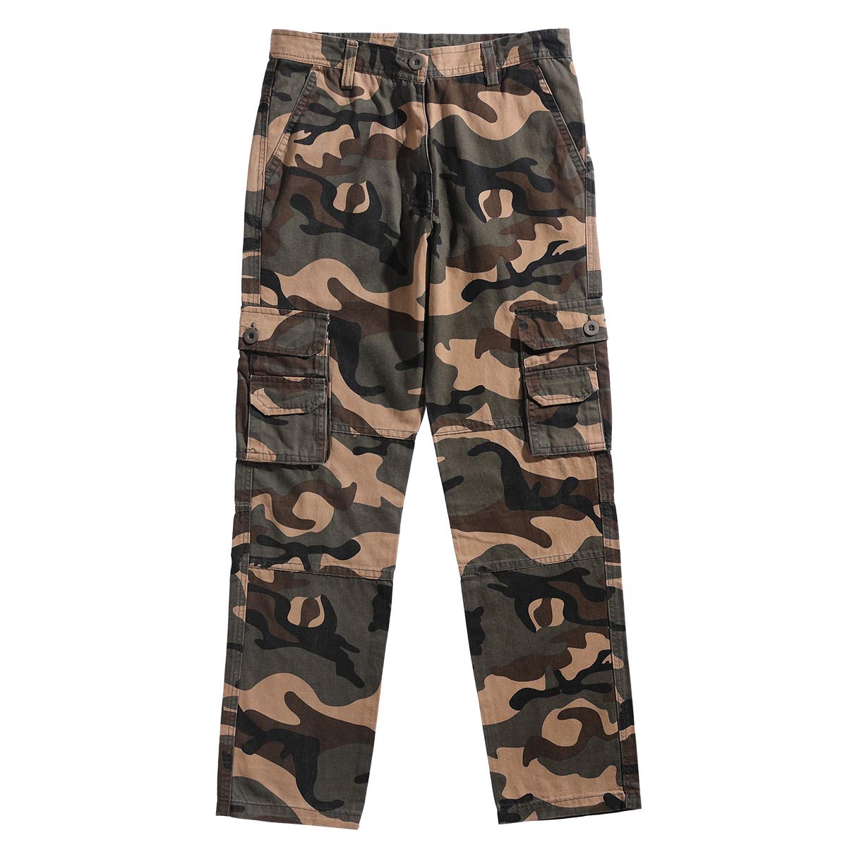 YFFUSHI Mens Camo Cargo Pants Cotton Casual Straight Leg Work Pants with Multi Pockets K18 Camo Green