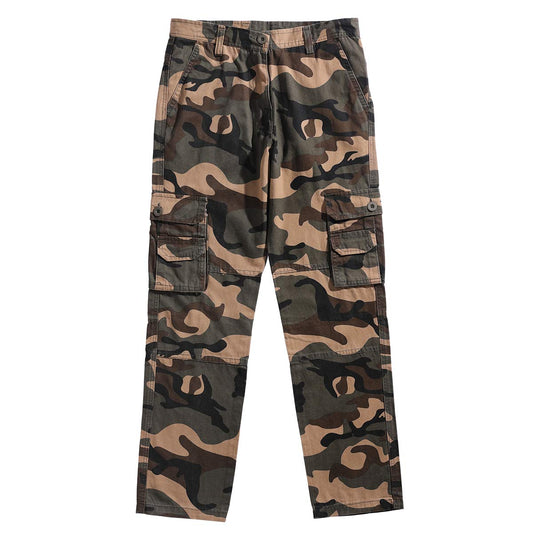 YFFUSHI Mens Camo Cargo Pants Cotton Casual Straight Leg Work Pants with Multi Pockets K18 Camo Green