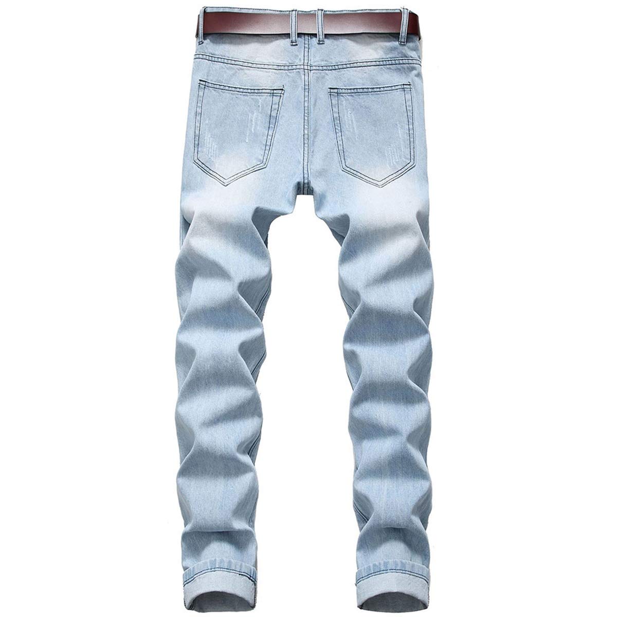 YFFUSHI Men's Classic Slim Fit Jeans Pants Straight-Leg Stretch Comfort Denim Pants Light Blue