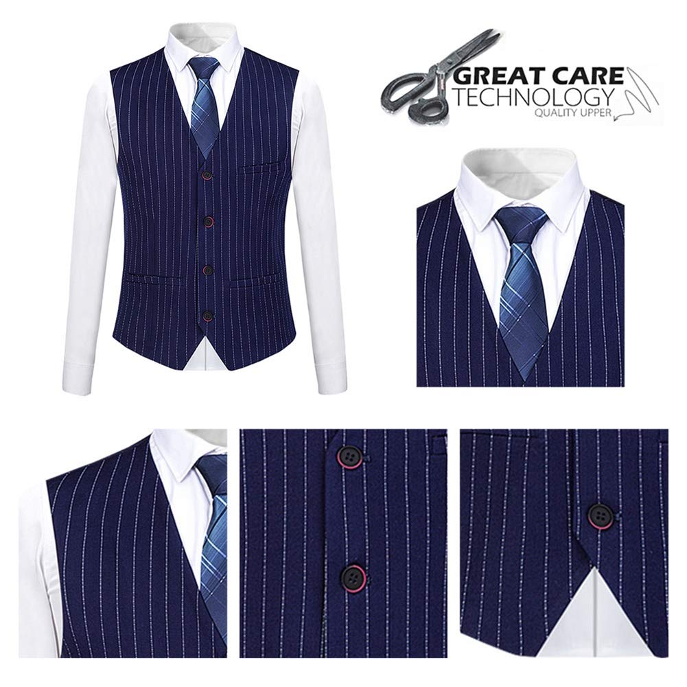 Mens Blue Formal Pinstripe Slim Fit Notched Lapel 3 Piece Suit