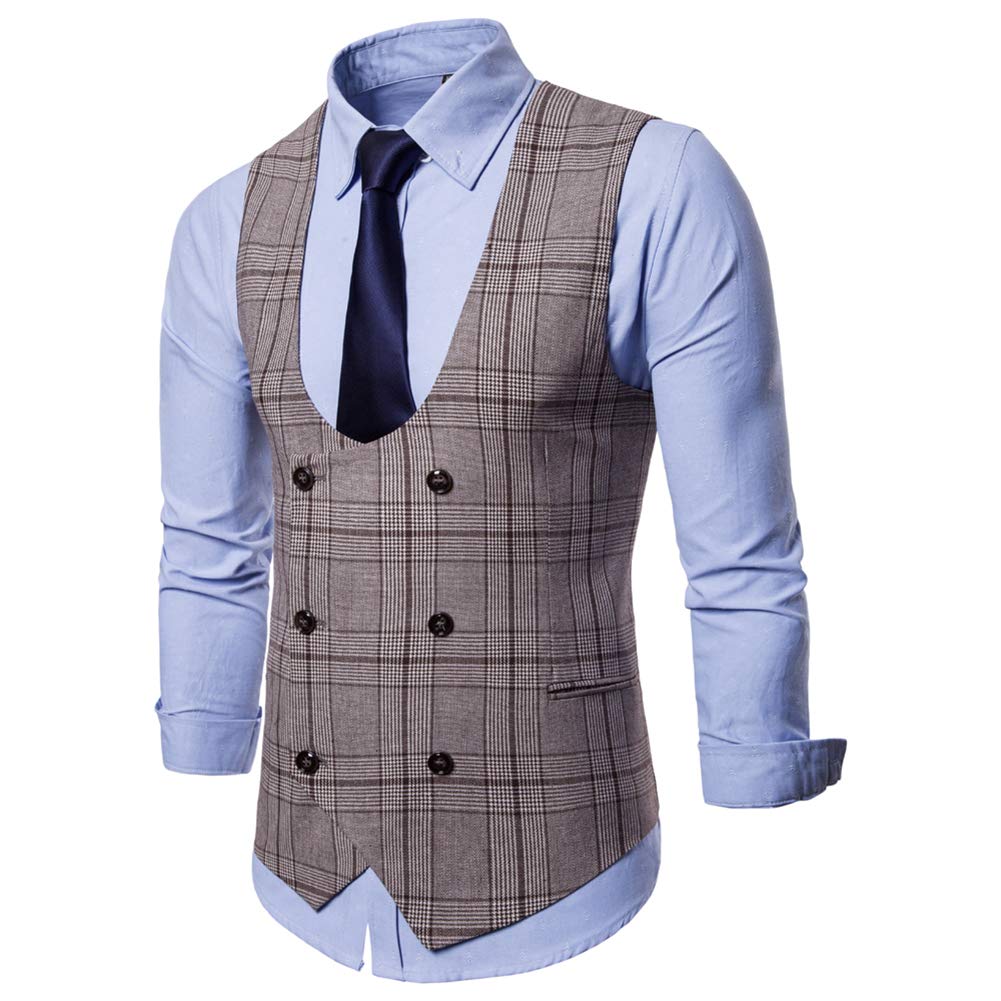 YFFUSHI Mens Slim Fit Formal Premium Button Down Vest Waistcoat Coffee