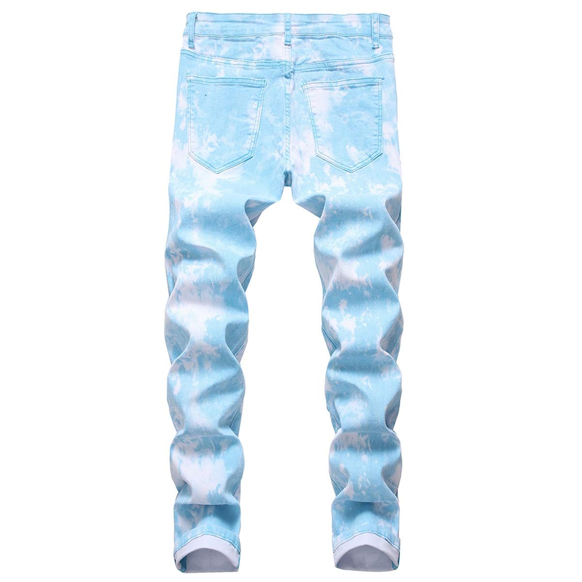 YFFUSHI Men's Clasic Straight Leg Ripped Distressed Stretch Jeans Pants Light Blue