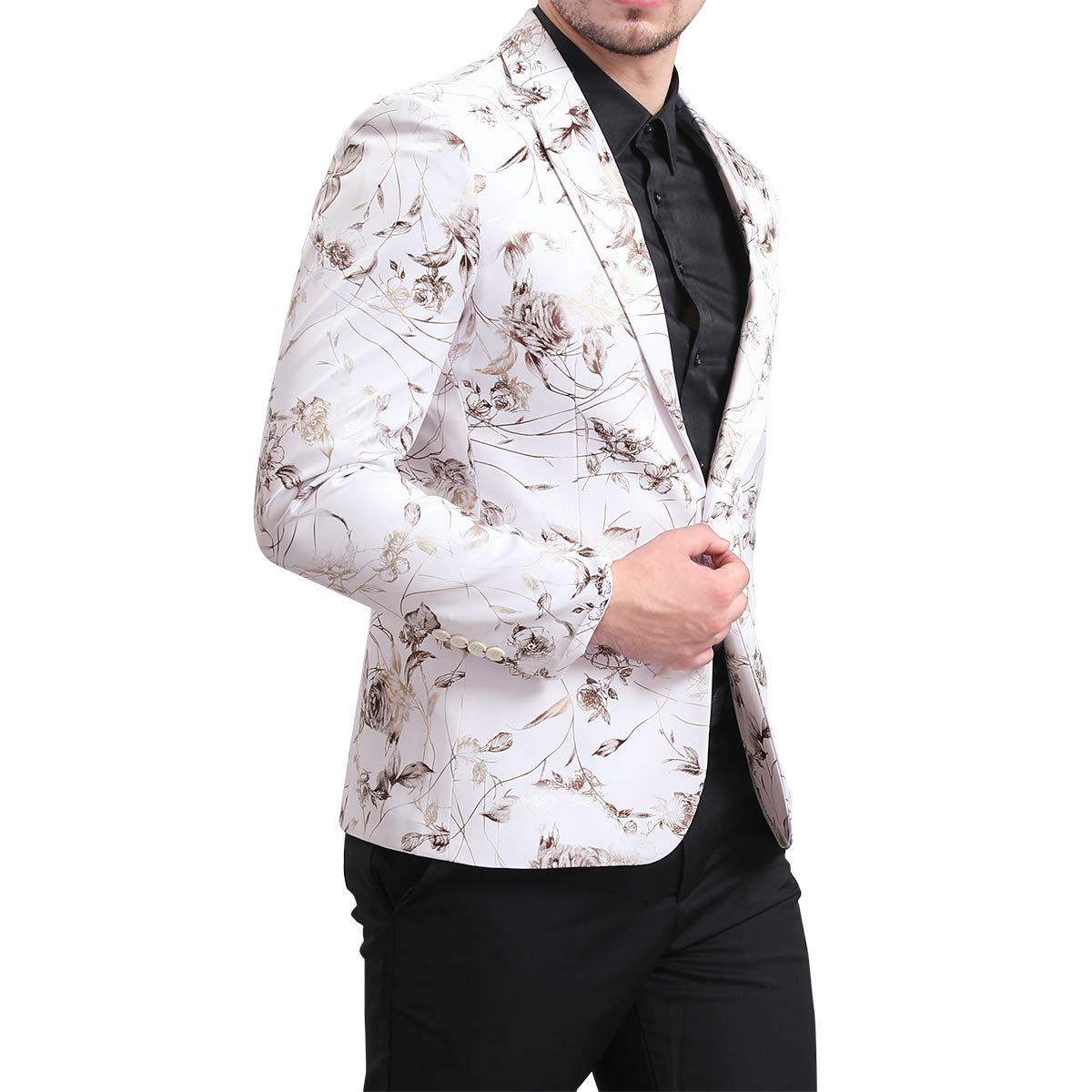 YFFUSHI Mens Dress Floral Suit Slim Fit Stylish Casual Printed Blazer White 2