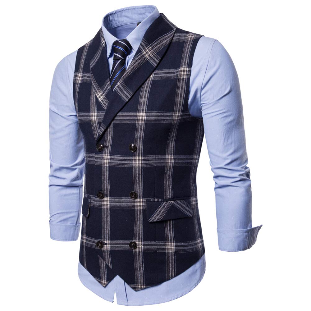 YFFUSHI Mens Slim Fit Turn Down Collar Premium Vest Waistcoat Navy