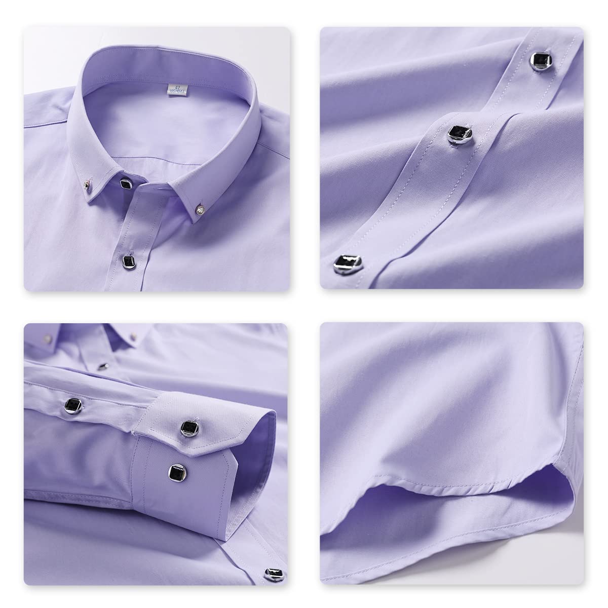 YFFUSHI Mens Shirt Pure Color Long Sleeve Button Down Shirt Light Purple