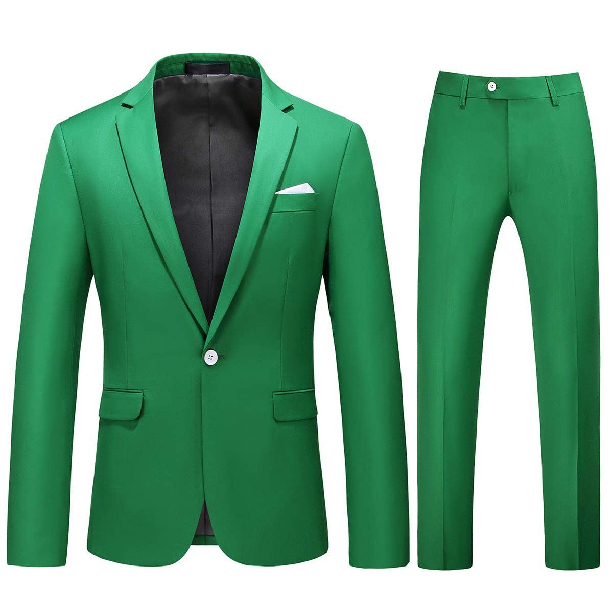 YFFUSHI Mens 2 Piece Suits 1 Button Slim Fit Notched Lapel Solid Formal Green