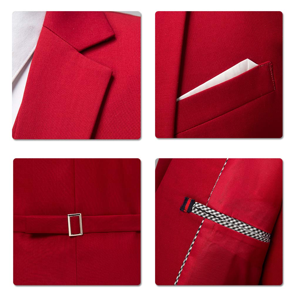 YFFUSHI Mens Slim Fit Classic Fit One Button 3-Piece Suits Red