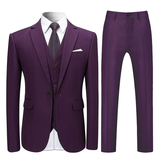 YFFUSHI Mens Slim Fit Classic Fit One Button 3-Piece Suits Purple