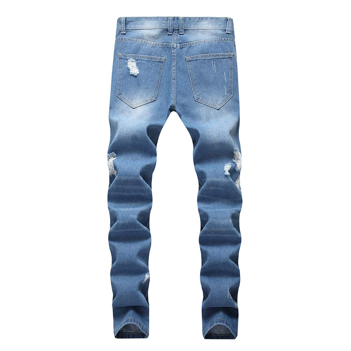 YFFUSHI Mens Ripped Washed Jeans Skinny Straight Fit Distressed Holes Comfy Denim Pants Light Blue