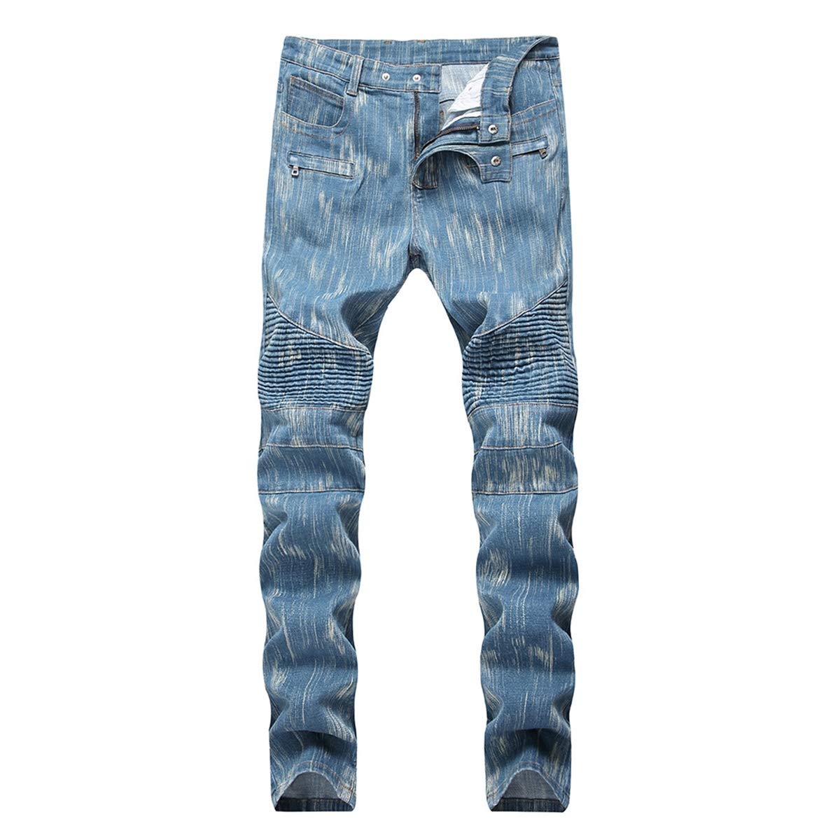 YFFUSHI Men's Distressed Ripped Jeans Long Straight Slim Fit Denim Jeans Casual Pants Trousers Blue 3