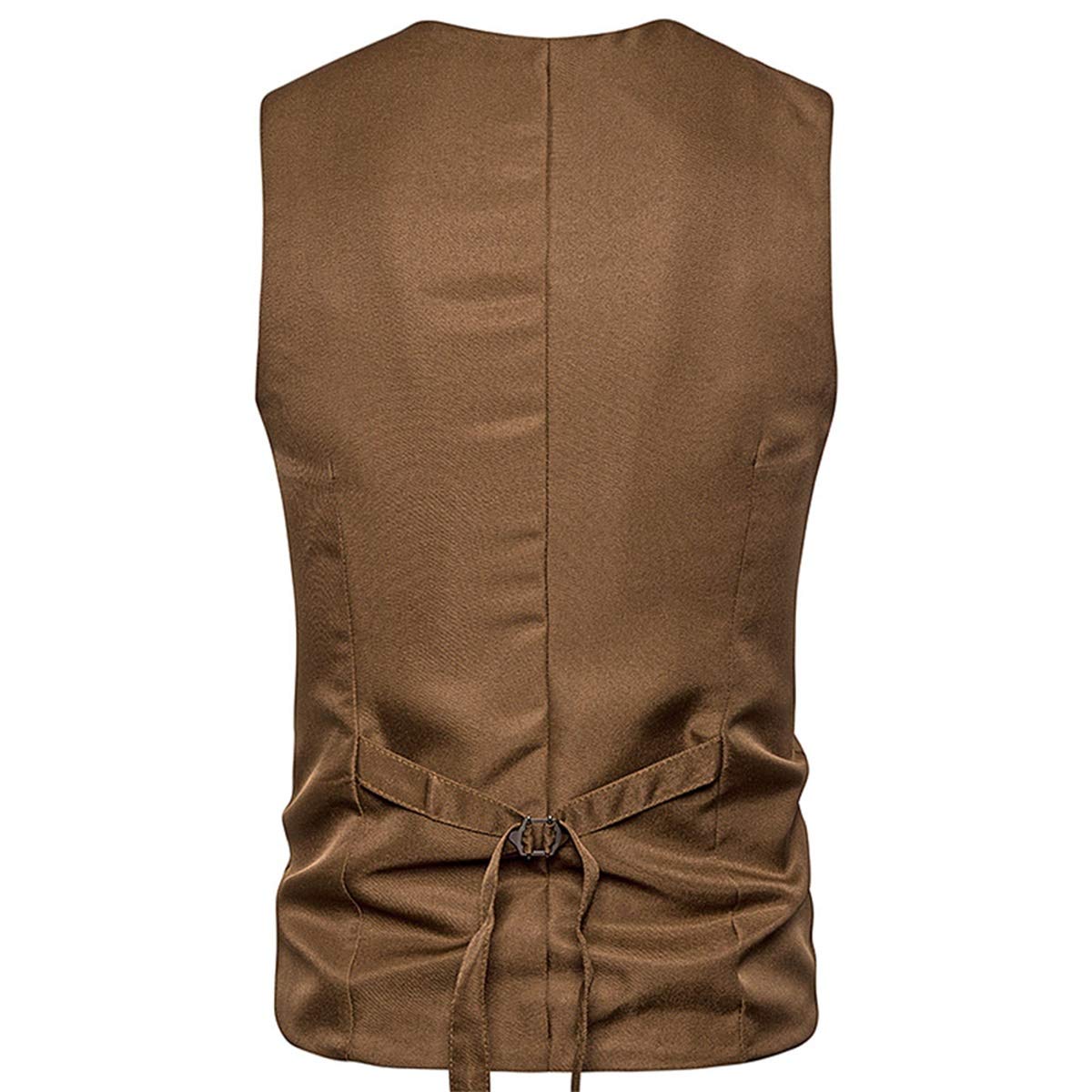 YFFUSHI Men's Layered Herringbone Suit Vest Waistcoat Coffee