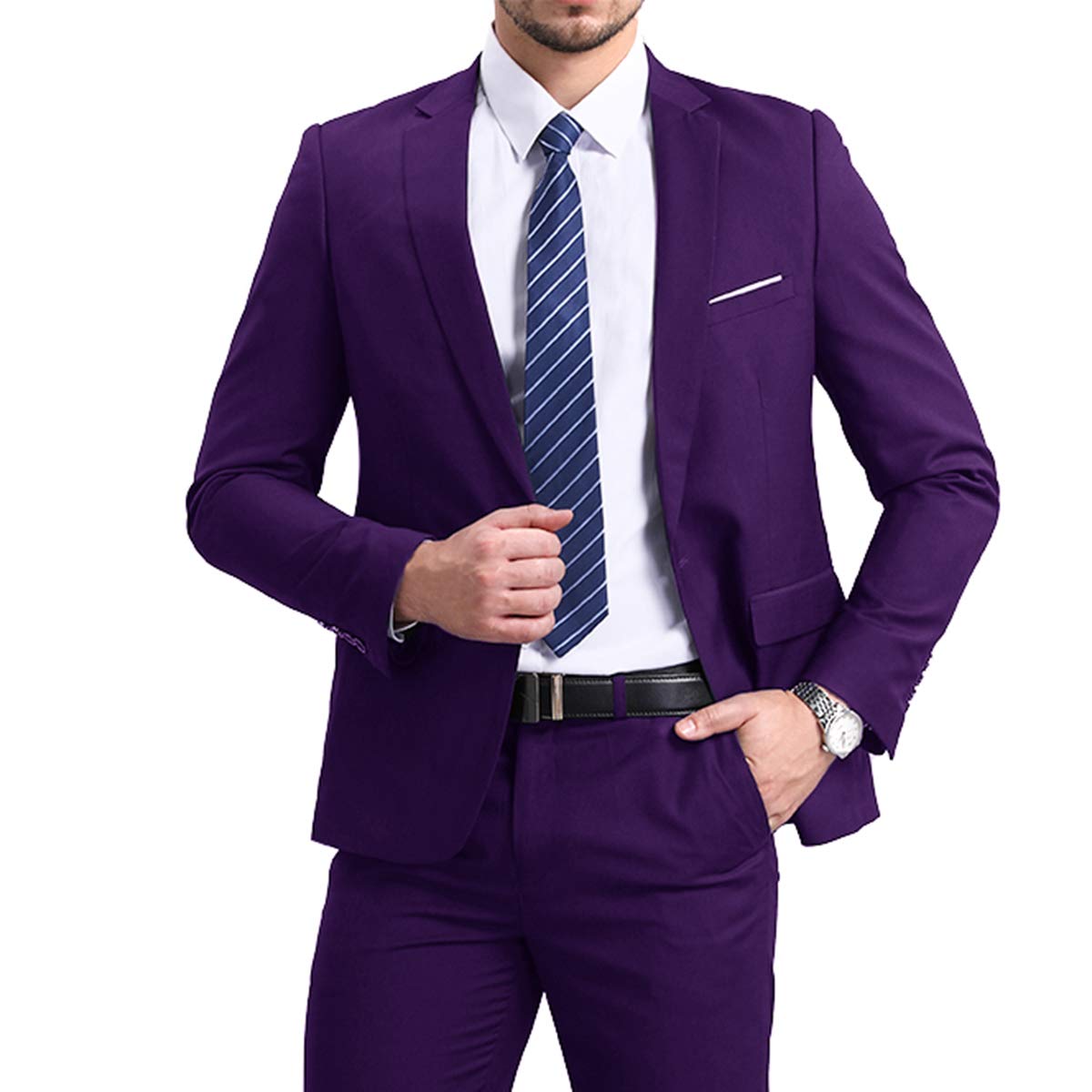 Mens Purple Slim Fit One Button Blazer