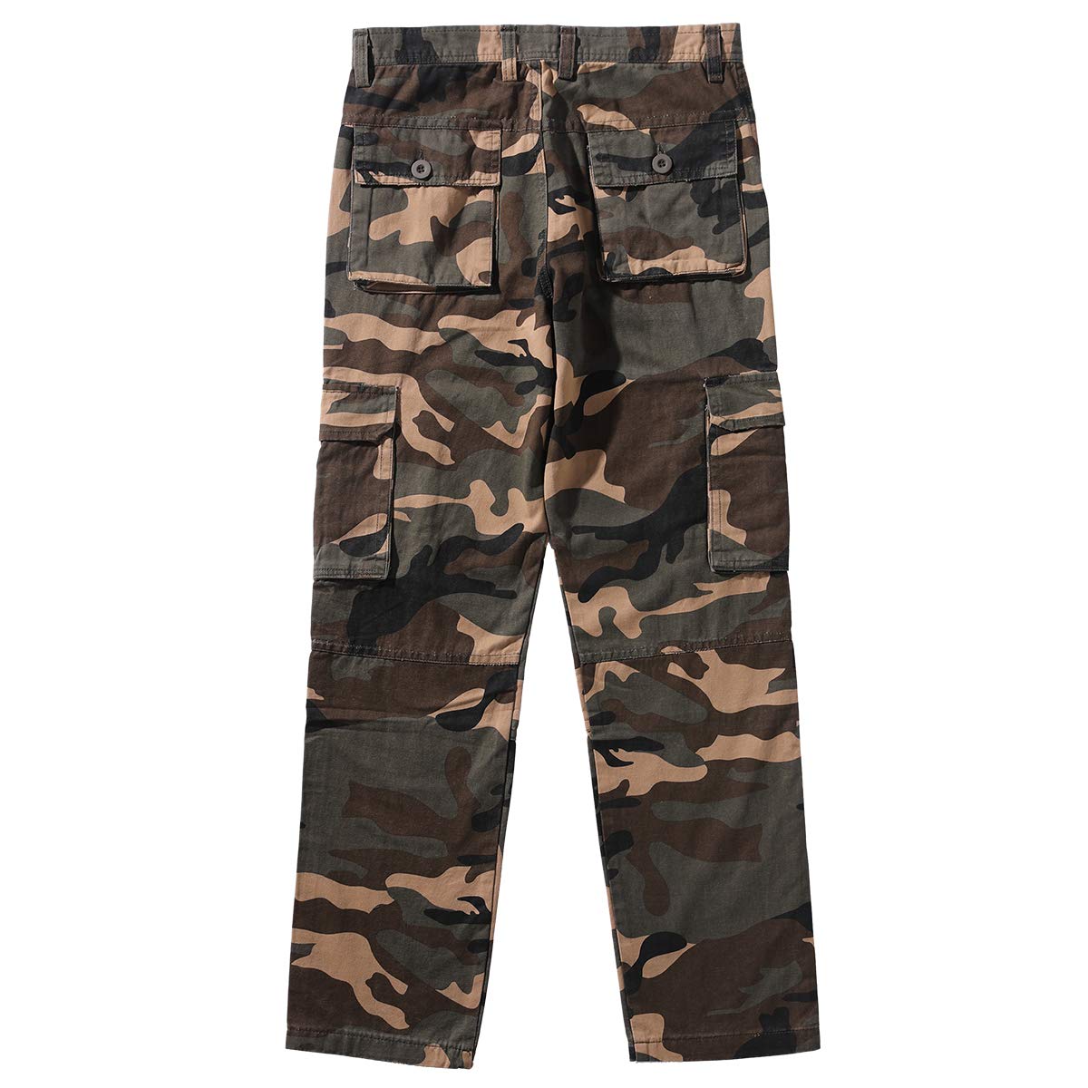 YFFUSHI Mens Camo Cargo Pants Cotton Casual Straight Leg Work Pants with Multi Pockets K18 Camo Green