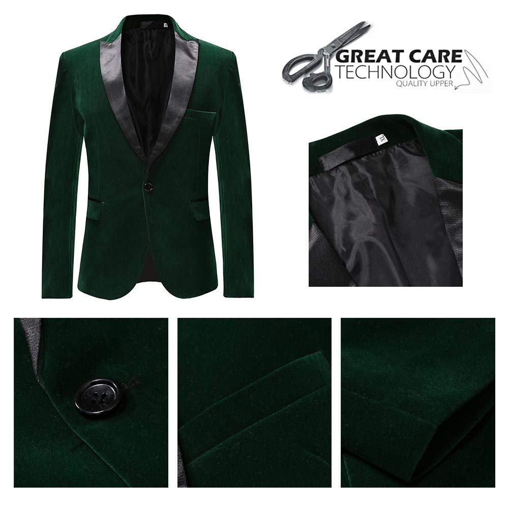 YFFUSHI Mens Dress Suit Blazer 1 Button Peaked Lapel Tuxedo Green