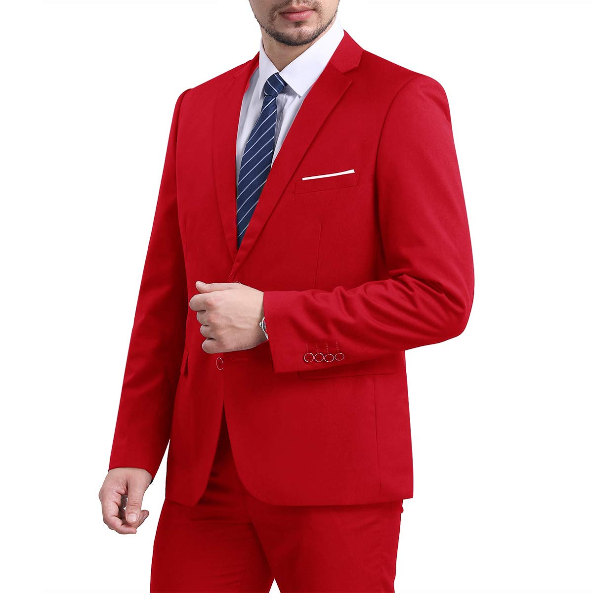 YFFUSHI Mens Slim Fit Blazer Two-Button Casual Suit Jacket Red