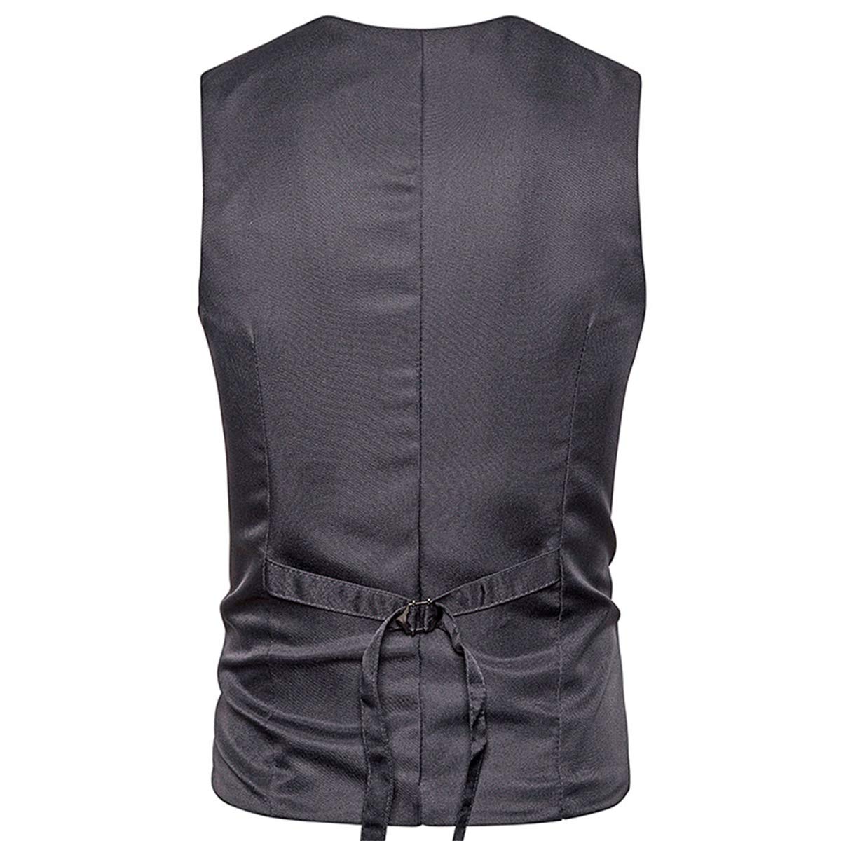 YFFUSHI Men's Layered Herringbone Suit Vest Waistcoat Dark Grey