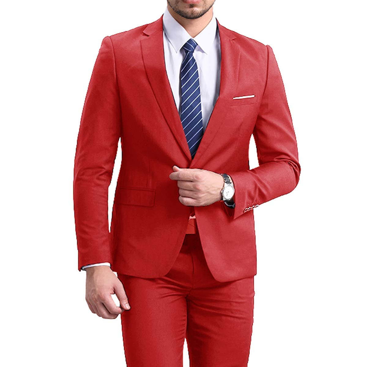 Mens Red Slim Fit One Button Blazer