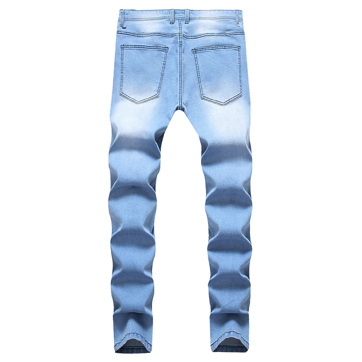 YFFUSHI Men's Ripped Distressed Destroyed Slim Fit Straight Leg Fold Denim Jeans Light Blue