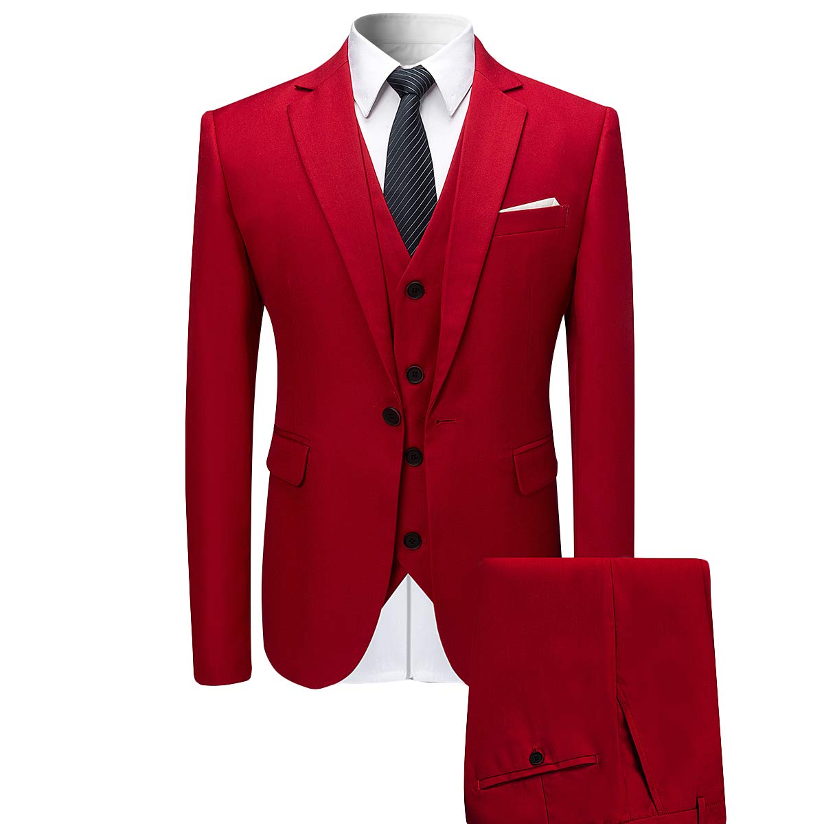 YFFUSHI Mens Slim Fit Classic Fit One Button 3-Piece Suits Red