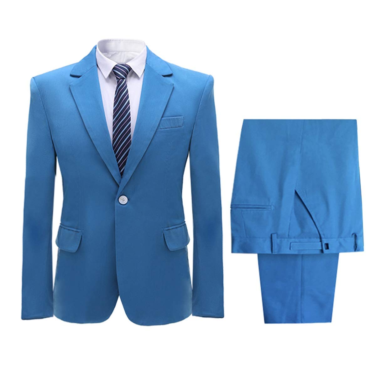 YFFUSHI Men's 2 Piece Suit One Button Closure Solid Color Suit Set Blue