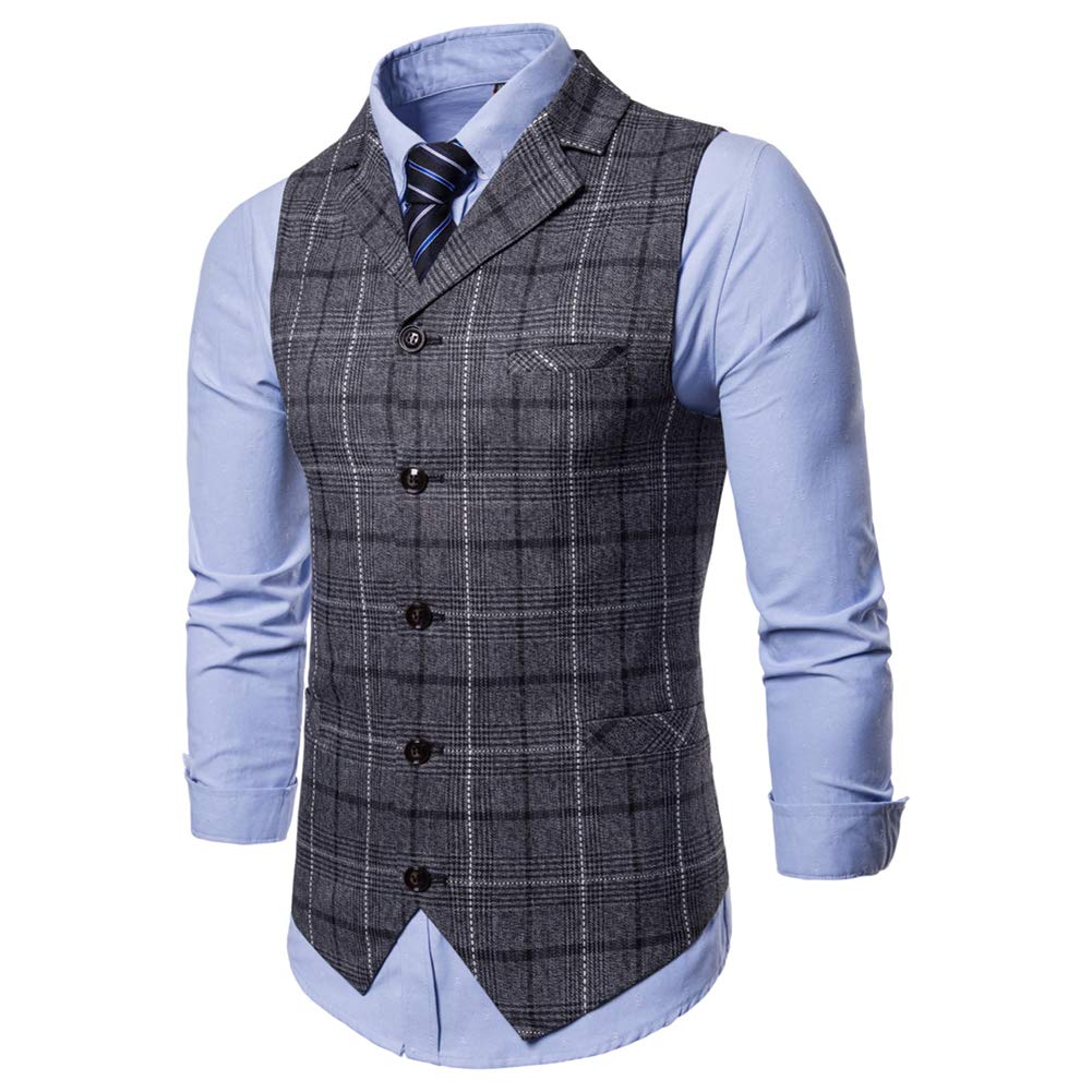 YFFUSHI Mens Dress Formal Premium Single Breasted Vest Waistcoat Dark Grey