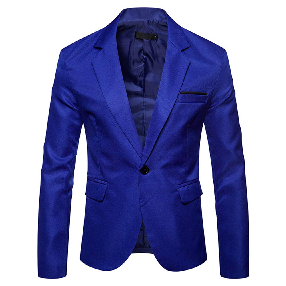 YFFUSHI Mens Suit Jacket 1 Button Notched Lapel Sport Coat Business Daily Blazer Dark Blue